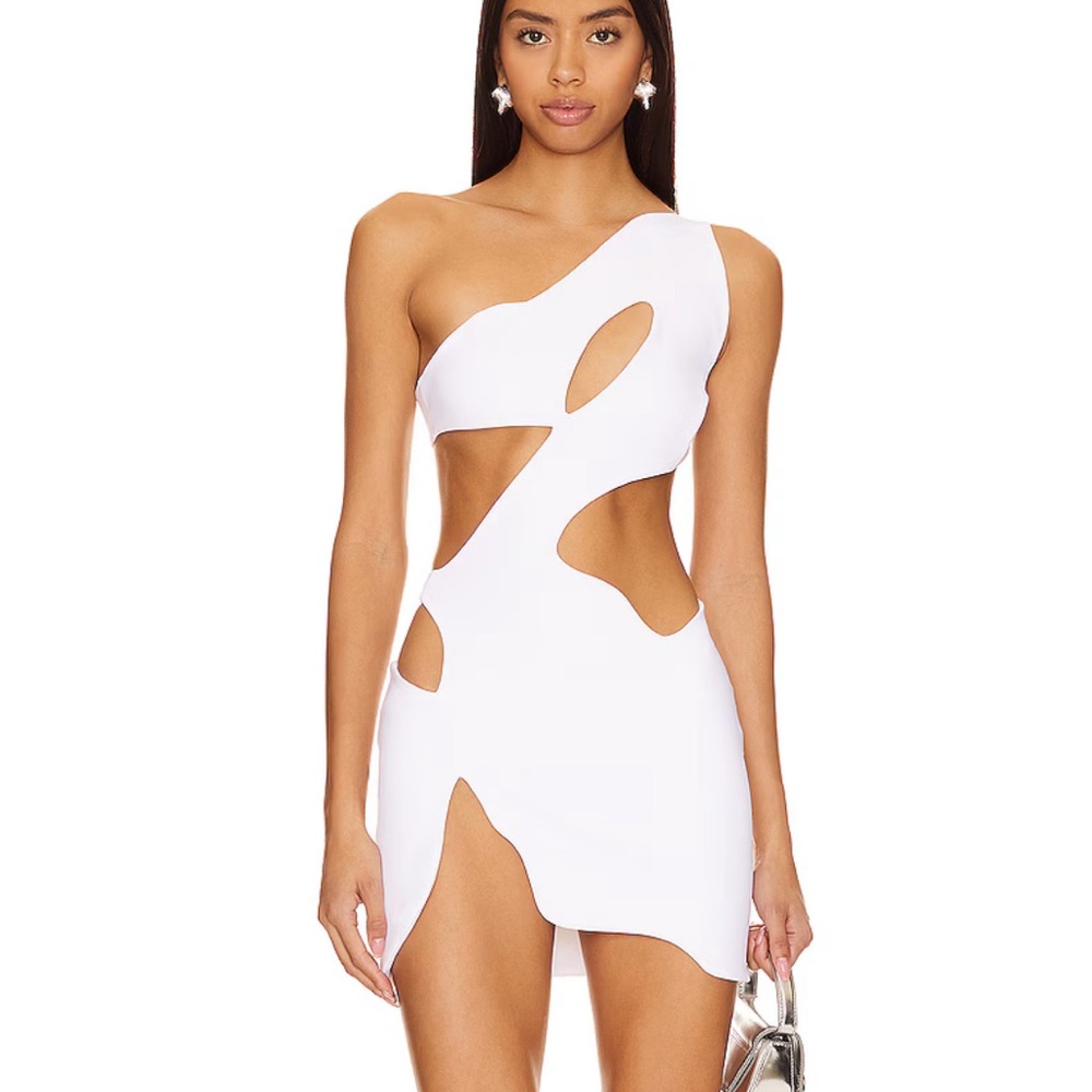Asymmetric One-Shoulder Cutout Mini Dress in White